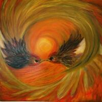 Gallos Fuego, Acryl auf Leinwand 100 x 100 cm, 1.000 ,- 